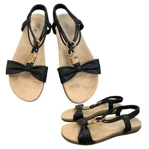 Lady Comfort Black Bow & Bead Slingback Sandals - Women S9
